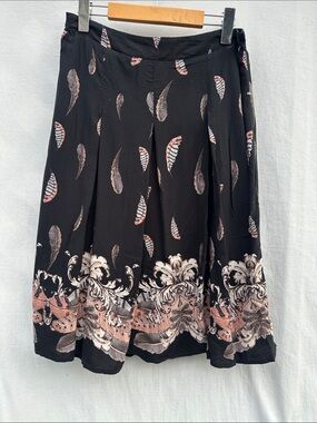 Solitaire Black Floral Border A-Line Skirt with Pink Accent
